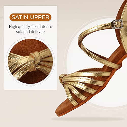 JUODVMP Girls Latin Dance Shoes Satin Ballroom Tango Salsa Practice Party Ballroom Dance Shoes,Model US-SS-ZS2