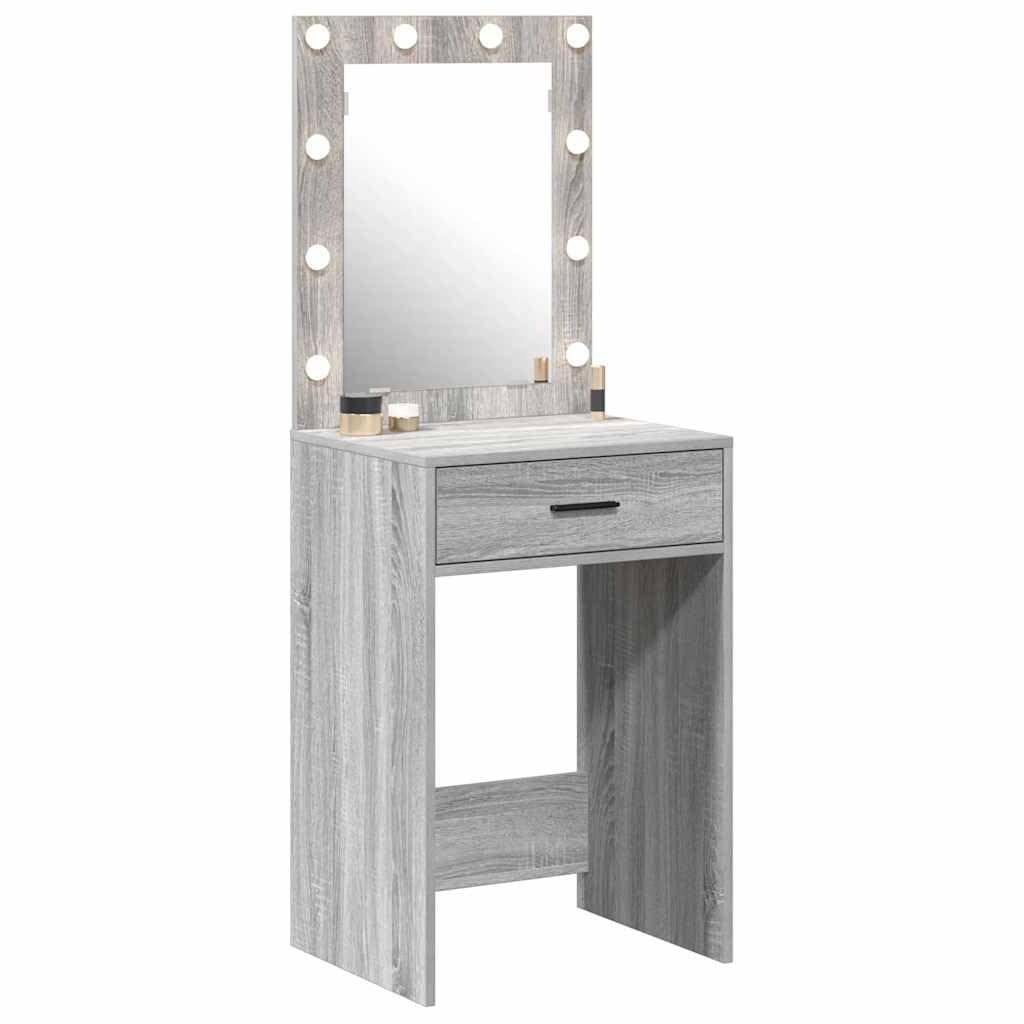 vidaXL Schminktisch Graues Sonoma 50 x 41 x 135 cm Holzwerkstoff | Hat Hollywood-Spiegellichter für dein Make-up, Die Schublade schließt schön und leise, Modernes Aussehen,