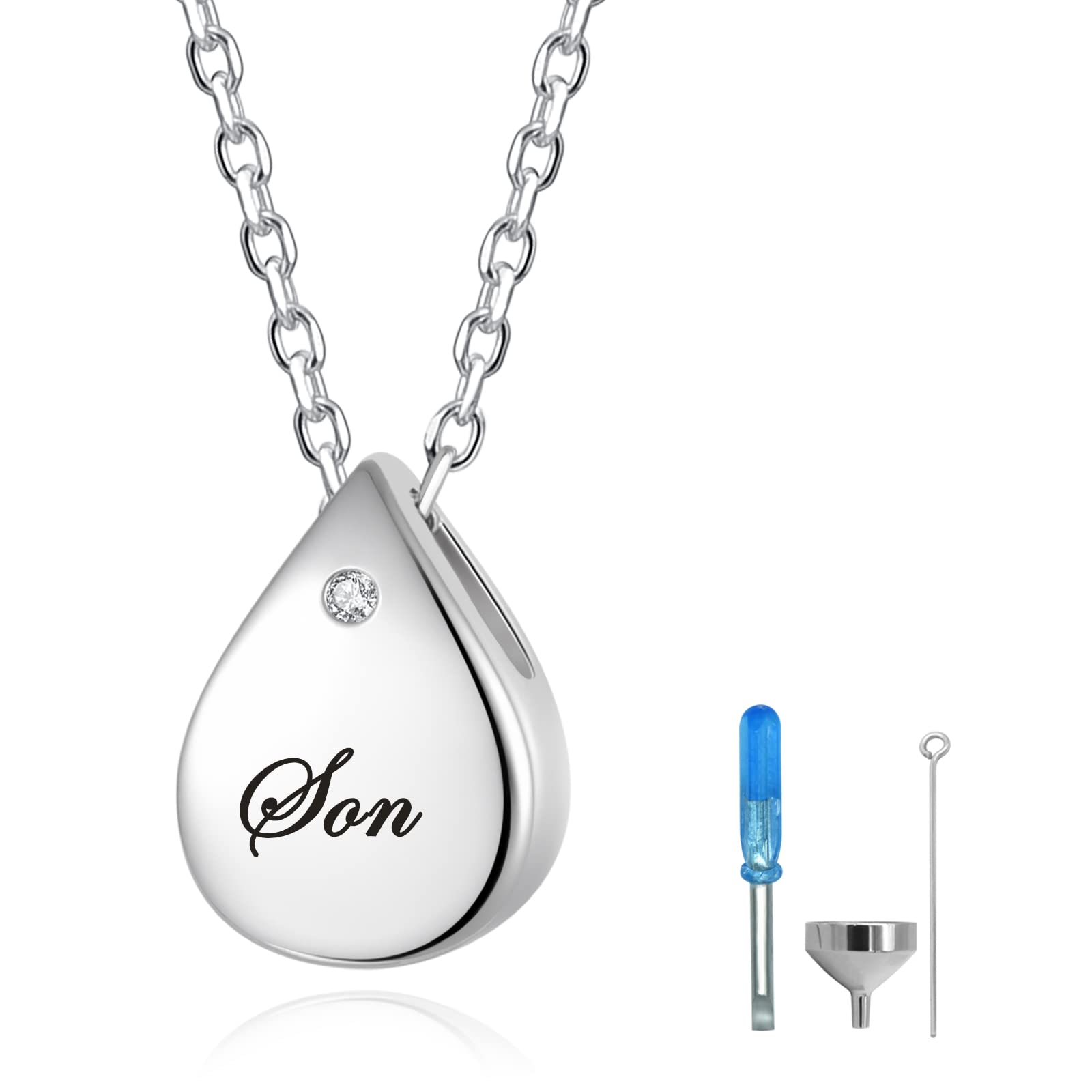 925 Sterling Silver Urn Cremation Ashes Memorial Keepsake Teardrop Eternity Memorial Pendant Mom Dad Jewelry for Women