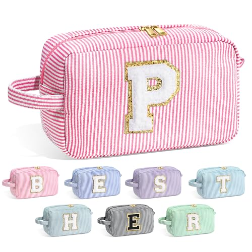 Image of YOOLIFE Initial Cosmetic Bag for Women - Monogram Cute Makeup Bag Cosmetic Case Toiletry Pouch for Women Her Best Friend Sister Teacher, Personalized Birthday Gifts for Women, Pink P