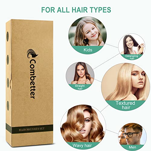 Foto von Bambus Haarbürste Set, Eco-Friendly Natural Bamboo Paddle Haarbürste Set Kopfhaut Massage für Frauen Männer und Kinder-Combetter