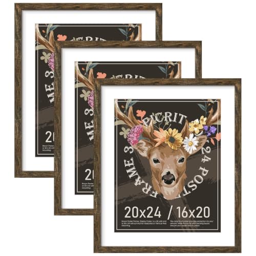 Image of Picrit 20x24 Rustic Brown Picture Frame, Poster Frame for Wall, 3 Pack
