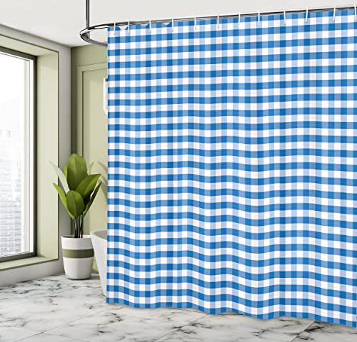 Ambesonne Checkered Shower Curtain, Monochrome Gingham Checks Classical Country Culture Old Fashioned Grid Design, Cloth Fabric Bathroom Decor Set With Hooks, 69" W X 84" L, Blue White #TOP3