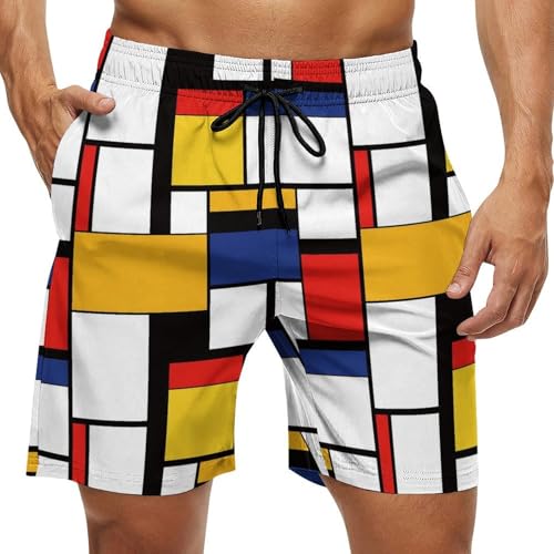 Mondrian Style Men's Swim Trunks Quick Dry Bathing Suit Swimming Shorts Beach Swimwear