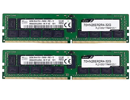 Timetec Hynix Original 64GB KIT(2x32GB) DDR4 2666MHz PC4-21300 Registered ECC 1.2V CL19 2Rx4 Dual Rank 288 Pin RDIMM Server Memory Ram Module Upgrade (64GB KIT(2x32GB))