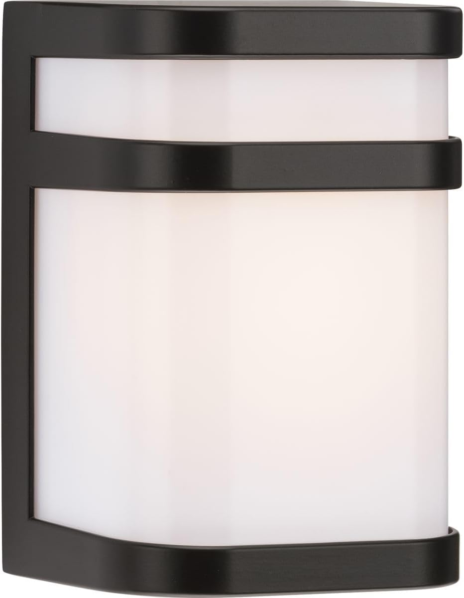 Progress Lighting Valera LED Collection 1-Light Matte White Acrylic Shade Modern Outdoor Small Wall Lantern Light Architectural Bronze