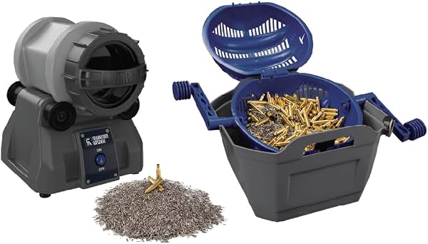 Kit esencial de tumbler rotatorio Lite con tumbler rotatorio Lite de 110V, separador de medios húmedos y secos, medios de acero inoxidable, para limpieza de casquillos, pulido en seco y armería