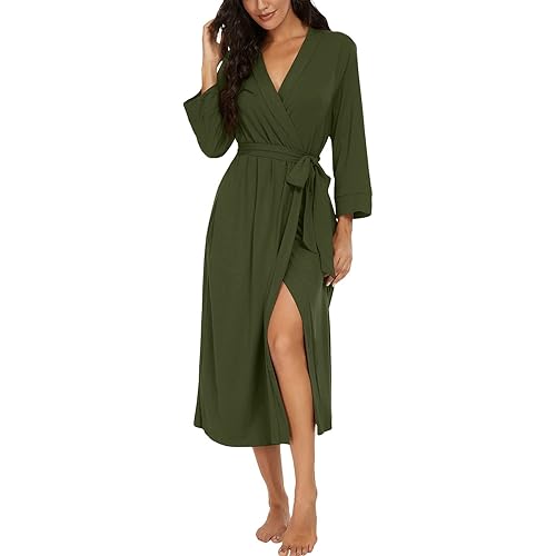 VINTATRE Women Kimono Robes Long Knit Bathrobe Lightweight Soft Knit Sleepwear V-neck Casual Ladies Loungewear