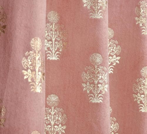 Image of Premium Velvet Long Door Curtains 9 Feet Long, Golden Foil Matka Design Room Darkening Curtains, Thermal Insulated Parda 4 Feet X 9 Feet (48 inch X 108 Inch) - 1 Pcs Pink Colour