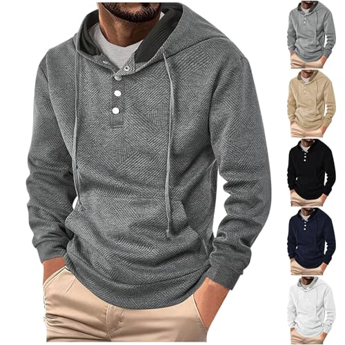 Mens Fashion Hoodies Fall Long Sleeve Button Collar Sweatshirts Fall Winter Fashion Hooded Shirts Athletic Pullover