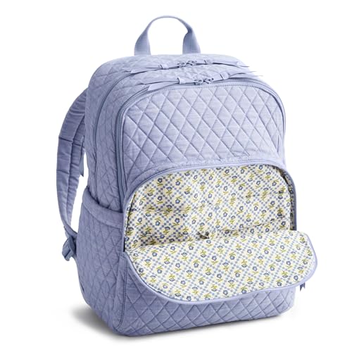 Image of Vera Bradley Women's Premium Cotton Large Bancroft Backpack - 15 inch Laptop & Trolley Sleeves - Blue Chambray, 28L
