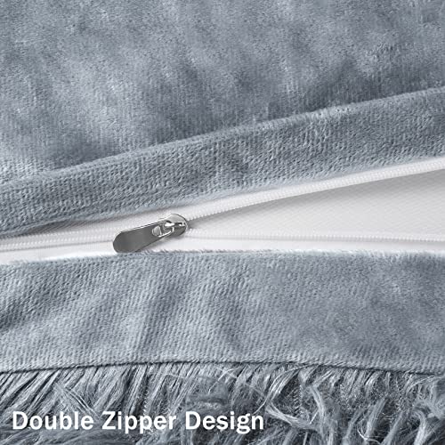 Dekoresyon Plush Duvet Cover Set, Luxury Ultra Soft Velvet Duvet Cover Set Fluffy Plush Shaggy Bedding Sets 4 Pieces(1 Duvet Cover + 2 Pillow Case + 1 Pillow Cover) Zipper Closure(Queen, Light Gray) #TOP5