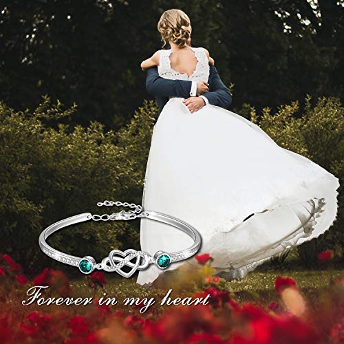 Image of AOBOCO 925 Sterling Silver Infinity Endless Love Heart Birthstone Bangle Bracelet - I Love You Forever Series Adjustable 6-8 in Bracelet with Crystals from Austria Romantic Birthday Jewelry Gift for Women Wife Girlfriend