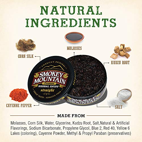 Smokey Mountain Herbal Snuff - Straight - 10-Can Box - Nicotine-Free and Tobacco-Free