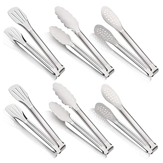 6 Pack Buffet Tongs, Stainless Steel Serving Tongs Metal Small Tongs Serving Utensils
