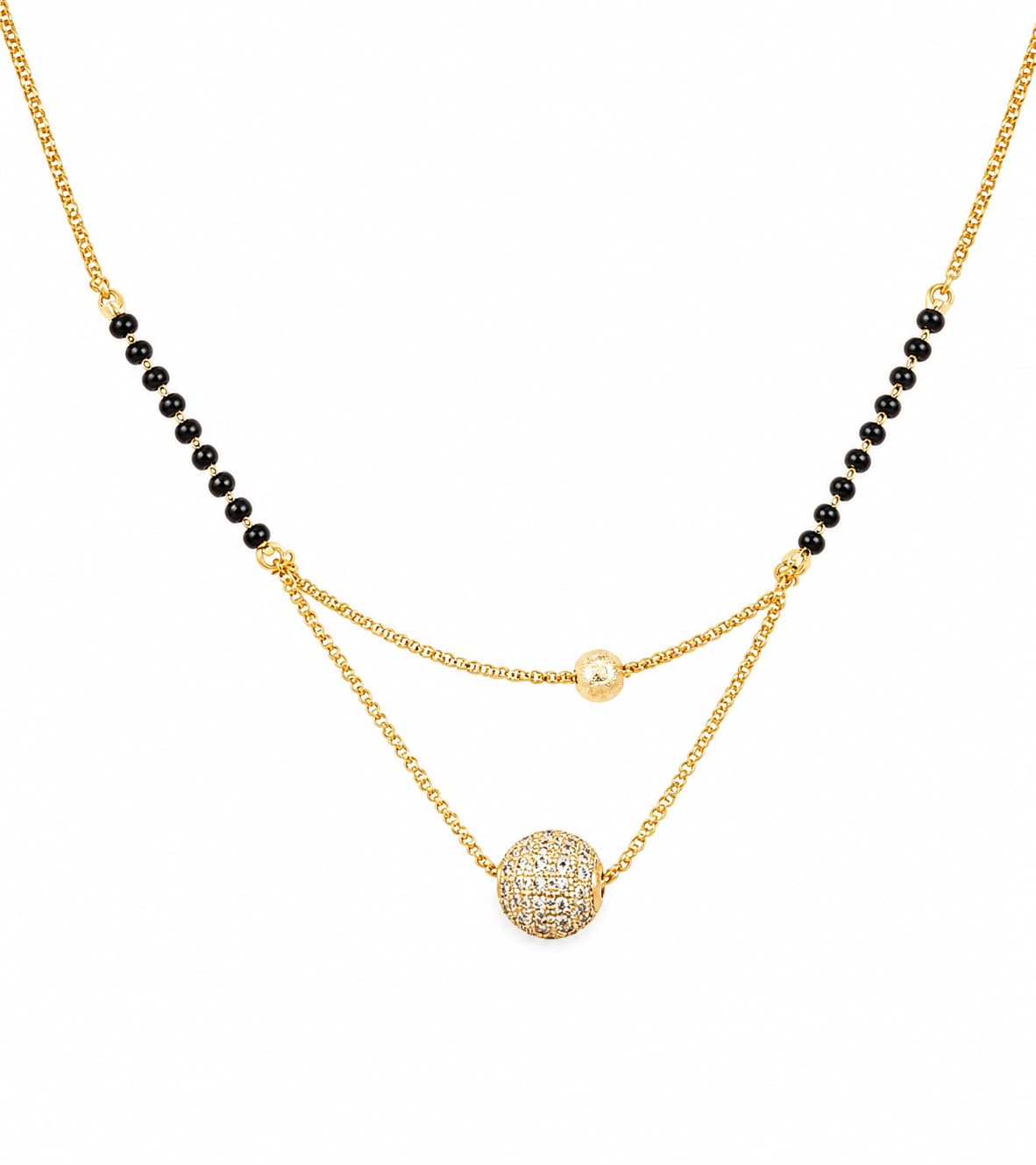 gnb_immitation Gold Plated Double Layer Mangalsutra for Women | Black Beads Chain with Stone Studded Round Ball Pendant | Traditional Daily Wear Mangalsutra Necklace | Ethnic Jewellery-picture-35