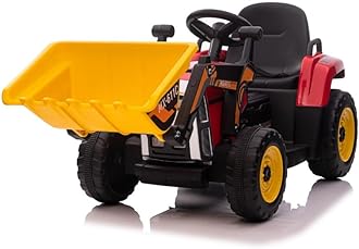 Exciting Unisex Construction Power Wheels - Excavator Child Ride Toy with LED Lights, 12V, USB Audio & Music, Seat Belt - Ideal for Toddlers (3-6 Years) - Kids Front End Loader Playtime Fun -Red