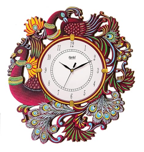 Ajanta Wall Clock Wooden Wall Clock Red Peacock (MDF_35x32 cm) Ajanta Wall Clock Wooden Wall Clock Red Peacock (MDF_35x32 cm)