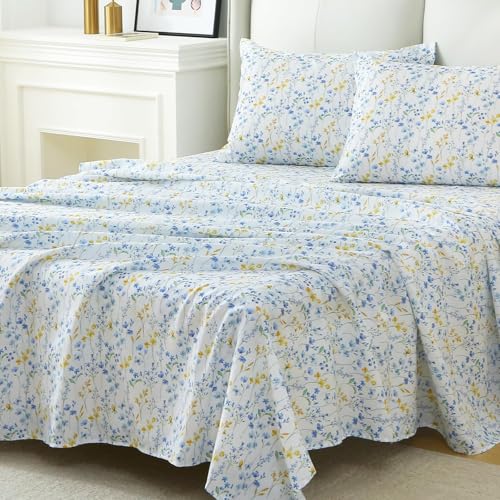 Image of MUXHOMO Full Size 4 Piece Sheet Set, Soft Breathable Bed Sheet Set for Bedroom with Deep Pocket Up to 16 inch, Wrinkle-Free & Cooling Bedding for Oeko-TEX Certified - Sweet Blueberry