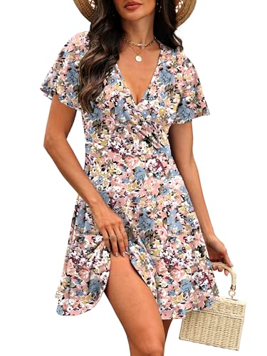 Image of RUMIA Women Casual Dresses Wrap V Neck Dress A-Line Summer Sundress Fashion