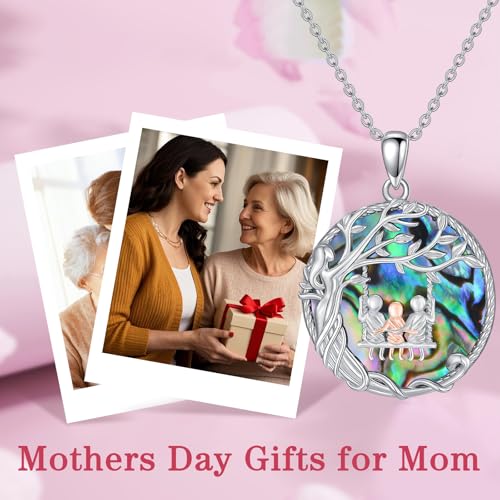 TOUPOP Gifts for Mom Mother and Daughter/Son Necklace 925 Sterling Silver Family Tree of Life Abalone Shell Crystal Jewelry Birthday Christmas for Women Wife Grandma4