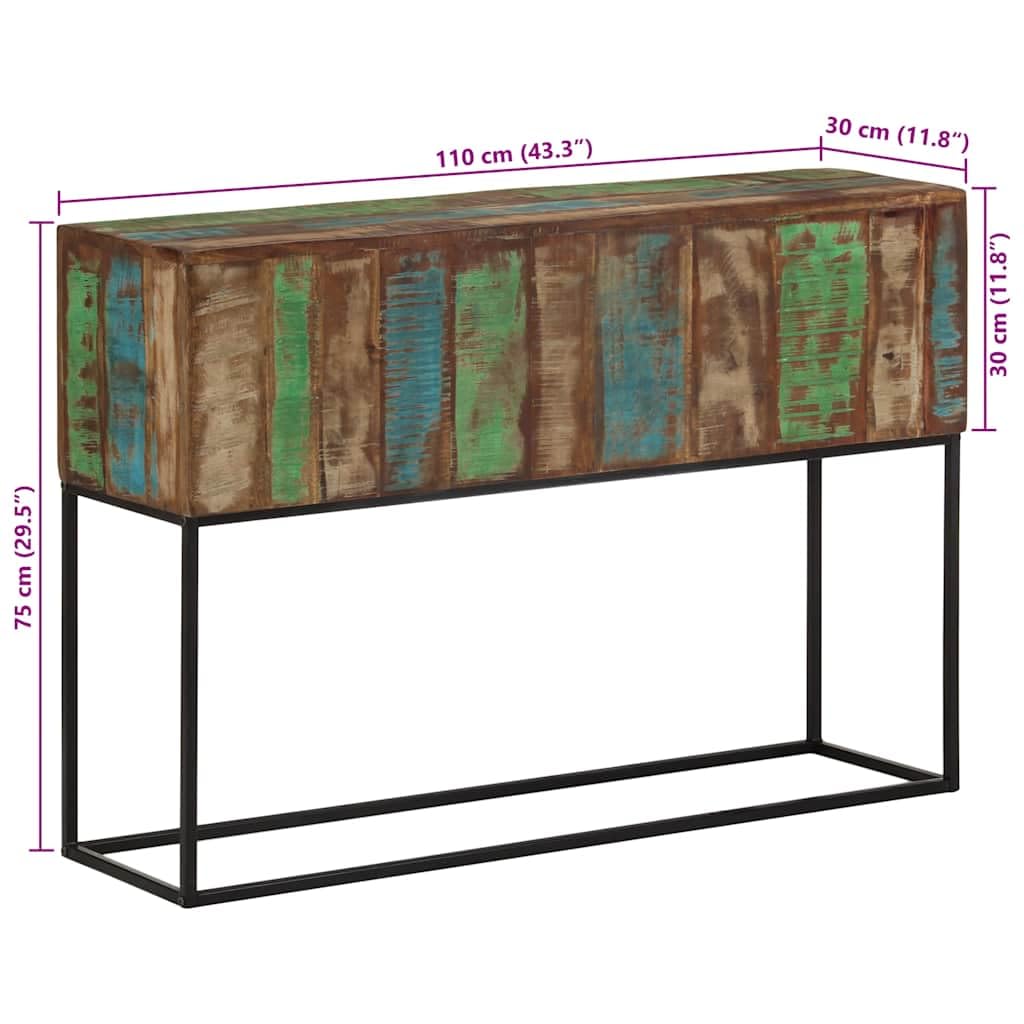 Table console 110 x 30 x 75 cm en bois massif de récupération et fer