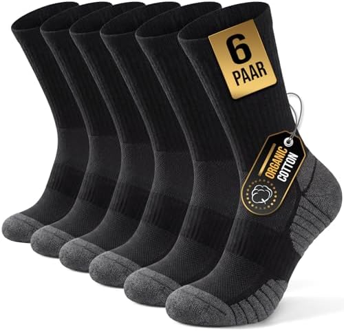 PULIOU Socken Herren Damen Baumwolle Wandersocken Anti-Blasen Arbeitssocken Outdoor & Trekking-Socken Atmungsaktiv Gepolsterte Professionell Tennissocken Laufsocken Sportsocken 5/6