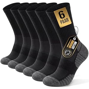 Socken Herren Damen 35-50, Professionell Wandersocken mit Verstärkter Ferse, Zehe & Nahtloser Konstruktion, Atmungsaktive Trekkingsocken für Wandern, Laufsport, Arbeit & Alltag, 6 Paar, Schwarz, M