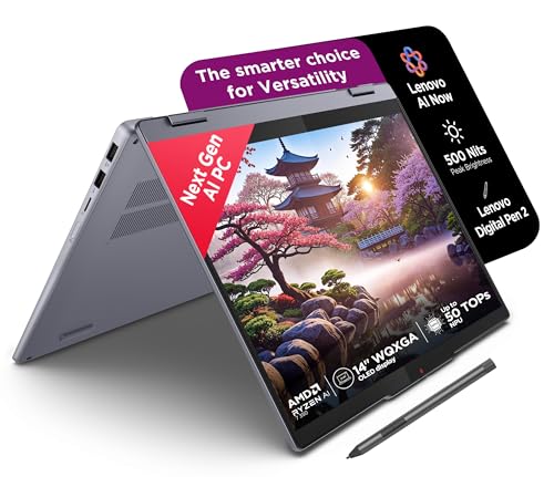 Image of Lenovo IdeaPad 5 2-in-1 AMD Ryzen AI 7 350 (24GB RAM /1TB SSD /14 (35.5cm) /WUXGA OLED /Windows 11 /Lenovo AI Now /Copilot+PC /Office Home 2024 /Digital Pen 2 /Grey /1.5Kg), 83KT000LIN Convertible Laptop