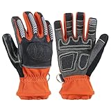 HANDLANDY Firefighter Rescue Extrication Glove, Heavy Duty Impact Safety Gloves, Cut Resistance Level 3 & Wear Resistance (Orange, Medium)