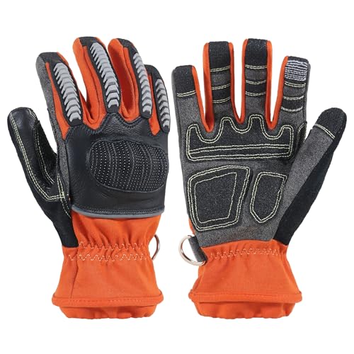 HANDLANDY Firefighter Rescue Extrication Glove, Heavy Duty Impact Safety Gloves, Cut Resistance Level 3 & Wear Resistance (Orange, Medium)