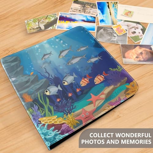 Álbum de fotos con adhesivo autoadherente DIY, diseño de peces caricatura océano, encuadernador de 3 anillos, 40 páginas, 8x10 para recuerdos miniatura 5