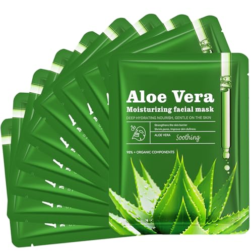 10 PCS Aloe Vera Soothing Sheet Mask,Refreshing and Moisturizing,Facial Sheet Mask for Dry,Oily, Sensitive Skin(25ml/0.88oz)