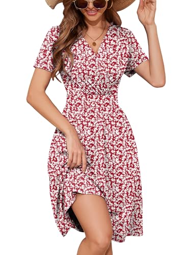 Image of Heymoments Womens Summer Short Sleeve Casual Dresses V-Neck Beach Dress with Pockets S-2XL