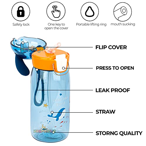 Image of Zest 4 Toyz Bunny Ear Water Bottle for Kids Leak-Proof Sipper Bottle with Flip Straw BPA-Free Portable School Bottle with Strap for Boys & Girls- Blue (550ML)