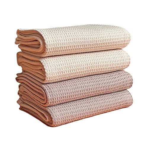 Comfisoft Küchenhandtücher Geschirrtücher 4er Set 100% Baumwolle Waffeltücher Geschirrhandtücher Geschirrtuch Putzlappen Küchentücher mit Aufhängeschlaufe (ca. 65x45cm, Creme & Beige)