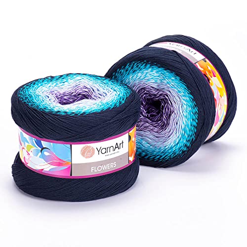 Image of Yarn Art YarnArt Flowers Yarn 55% Cotton 45% Acrylic 250gr 1094yds Multicolor Cotton Yarn Rainbow Crochet Yarn Spring Summer - 1 Fine Sport Skein (254)