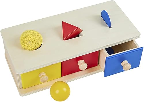 Kghios Montessori - Caja con cubos de monedas y objetos de permanencia con cajón 4 en 1 Montessori Juguetes para niños pequeños, materiales para