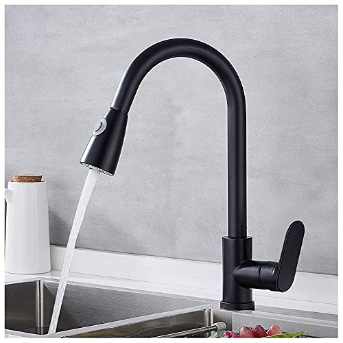 Robinet d'évier de cuisine avec bec extractible pivotant noir en laiton - 2