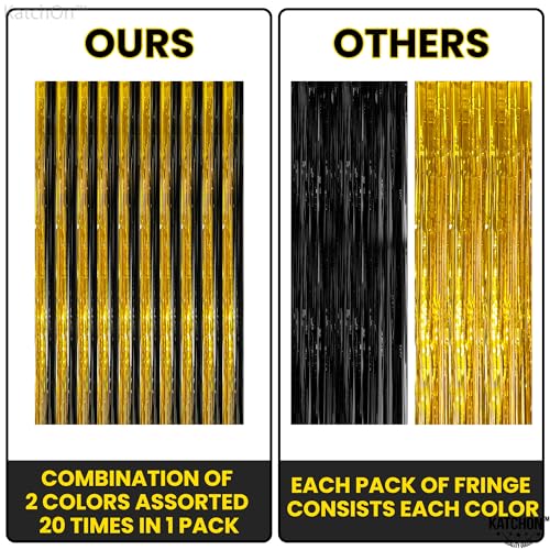 Image of KatchOn, XtraLarge Black and Gold Streamers - 3.2x8 Feet, Pack of 2 | Fringe Curtain for Graduation Decorations 2026, Birthday, Anniversary | Black and Gold Graduation Party Decorations 2026