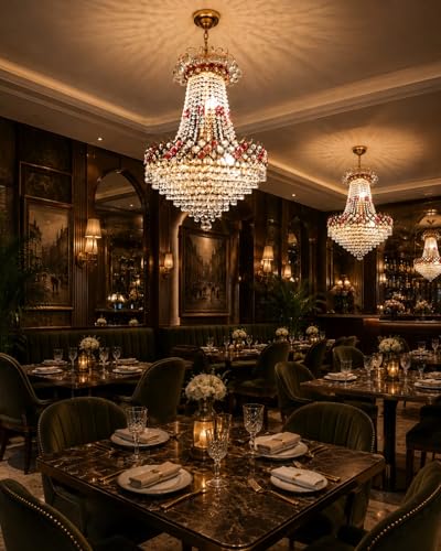 Image of SHRI MAHAL ANTIQUES 20W with LED Bulb Glass Decorative Metal Crystal Pendant Ceiling Lamp Chandelier, Bulbs Included (480mm, Golden)-AC