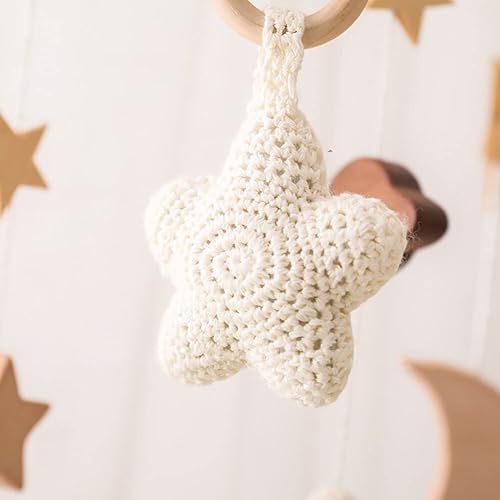 Miniatura 6 de Brazo de madera móvil, campana de viento para recién nacido, con forma de estrella, campana de cuna giratoria para todas las cunas, decoración de la