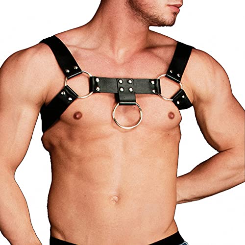 Goobester Mens Chest Strap Leather Harness Adjustable Buckle Features Leather Bondage