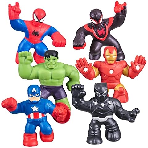 Heroes of Goo Jit Zu Marvel Mega Mini 6 Pack - Squishy, Stretchy, Gooey Mini Heroes - Ironman, Spider-Man, Captain America, Miles Morales, Hulk and Black Panther Cover