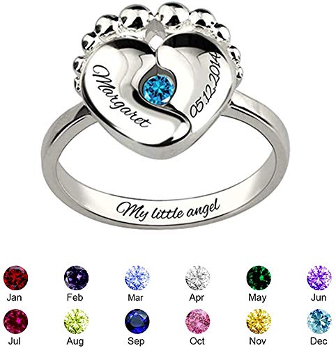 Personalized Engraved Baby Feet Birthstone Ring Sterling Silver 925 Ring for New Mom2