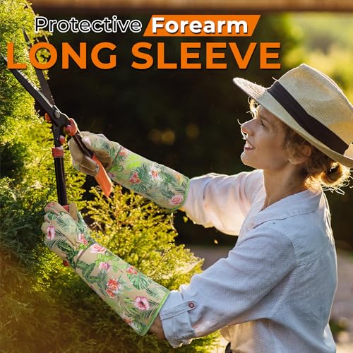Image of HANDLANDY Rose Pruning Gloves for Men Women, Thorn Proof Gardening Gloves | Long Leather Gardening Gloves, Breathable Leather Gauntlet, Best Garden Gifts & Tools for Gardener (Khaki, M)