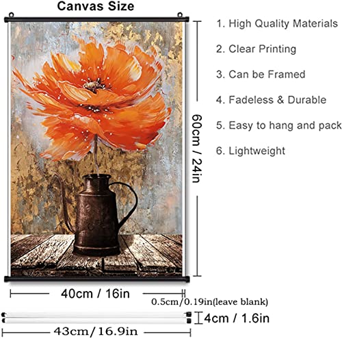 Rustic Orange Poppies Farmhouse Wall Art Canvas Print Pictures Hanging Painting Art Floral Poster Home For Bedroom Living Room Decor 16X24 Inch #TOP5