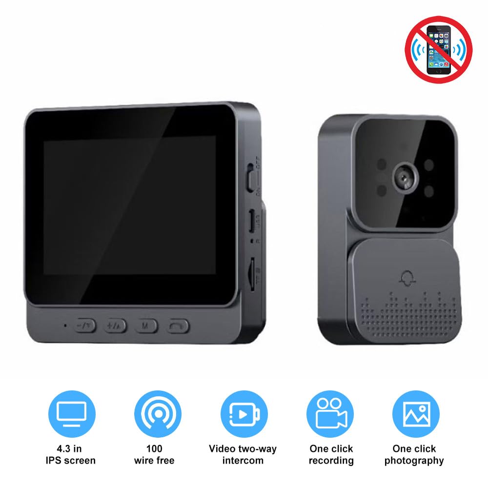 Sonnette sans Fil avec Camera,Écran IPS de 4,3 Pouces Sonnette sans Fil Exterieur Etanche, Audio Bidirectionnel,Étanche, Supporte Le Stockage Cloud,Sonnette pour Famille