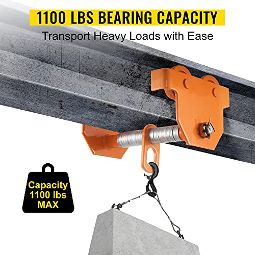 Vevor 0.5 Ton Manual, 1100 Lbs/0.5T Load Capacity Trolley, 2.5-8 Inch Adjustable Width Push Beam With Dual Wheels, Orange #TOP1