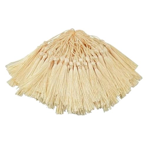 Mini Tassels 200pcs/Pack 13cm Tassel Silk Fringe Silky Floss Bookmark Tassels Mini Tassels for DIY Craft Jewelry Making Souvenir Bookmarks for Crafts(65 Beige)